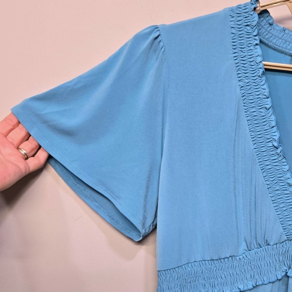 BCBG Paris Babydoll Shirt Top Women XL Blue Ruffle Empire Waist Ruffle Retro Y2K - Picture 4 of 9